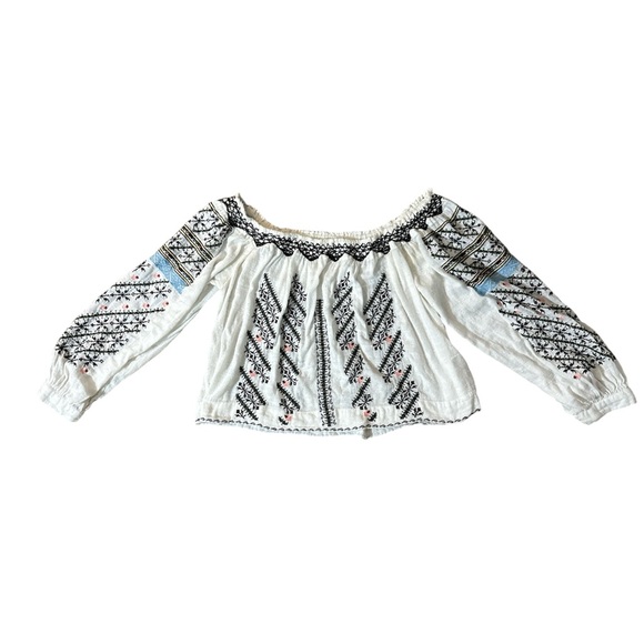 Free People Off-Shoulder Embroidered Blouse - White and Black - Picture 2 of 6